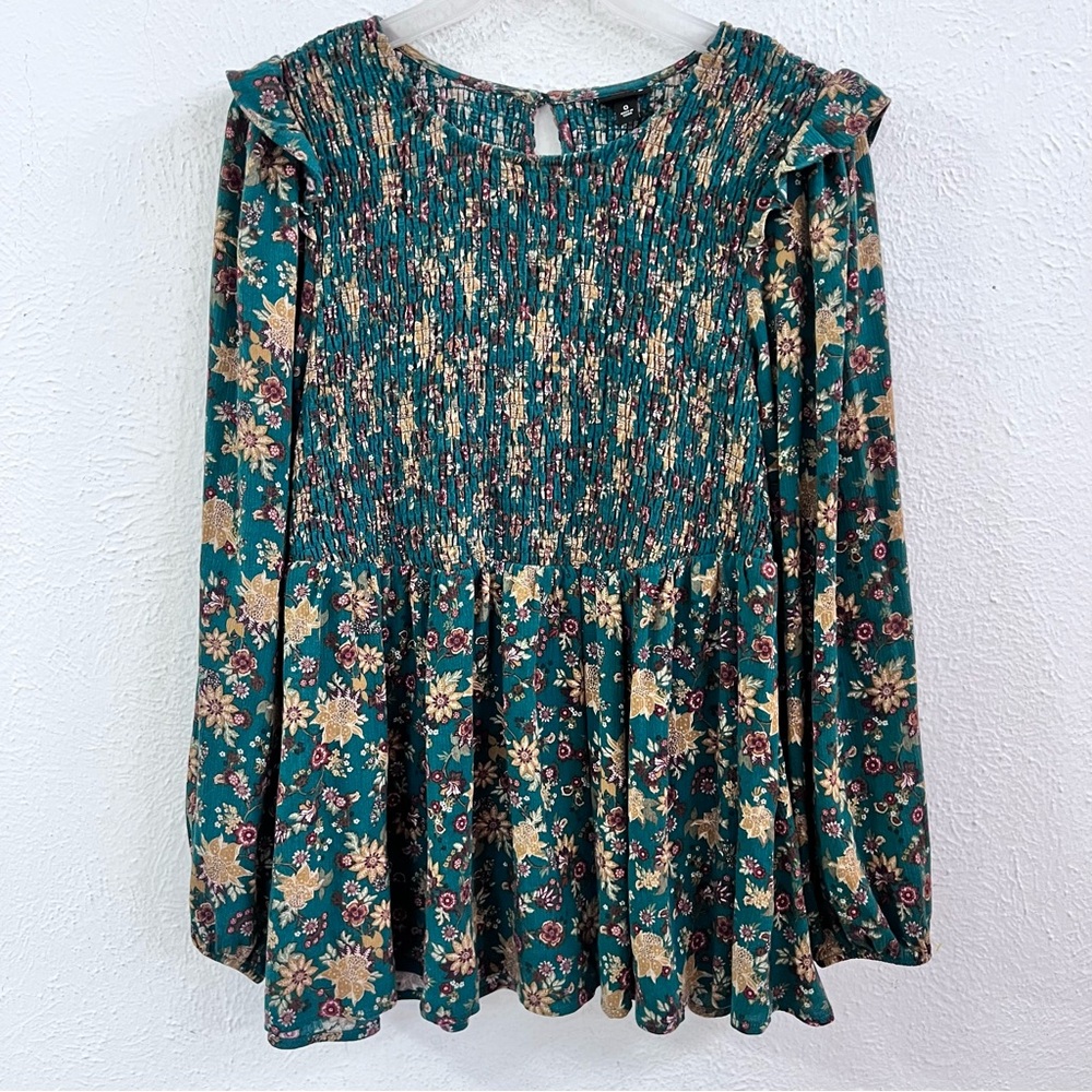 Torrid green smocked peplum long sleeve blouse - Picture 7 of 10